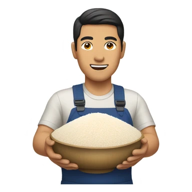 Asian man with rice sticker