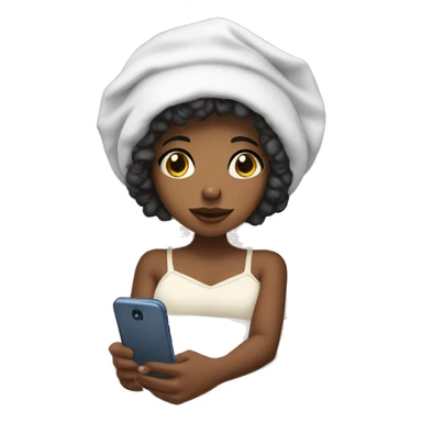 A black girl with a bonnet on in bed with her phone n her hand sticker