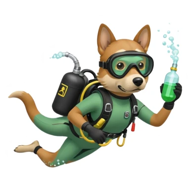 dog wearing scuba green gear dive into the sea with diver mask and oxygen tank sticker