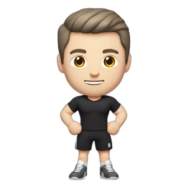 Pale skinned Fit Man With the biceps and dark brown hair in black shirt, gray sports shorts and white Sneakers Relies on the crossbar sticker