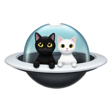 A black cat and a white cat in a ufo vibing together sticker