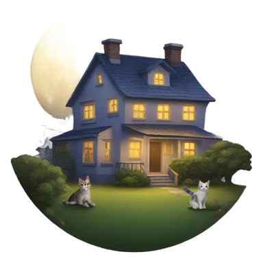 A house in the bush with a cat in night sticker