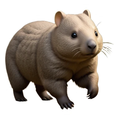 cinematic-wombat-realistic-full-body-waddling-emoji,-stout-muscular-frame-covered-in-coarse-brown-fur,-short-powerful-legs-trotting-determinedly-through-bushland,-round-dark-eyes-filled-with-calm-confidence,-tiny-rounded-ears-twitching-slightly,-strong-digging-claws-visible-on-sturdy-paws,-simplified-yet-realistic-focused-features,-highly-detailed,-glowing-with-a-subtle-earthy-glow sticker