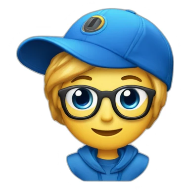 Emoji con el nombre "Proyectos Anyjo" escrito en una gorra con ropa azul sticker