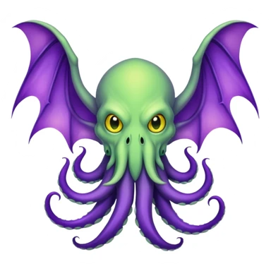 light green Cthulhu with purple bat wings and purple gradient tentacles. Yellow eyes sticker