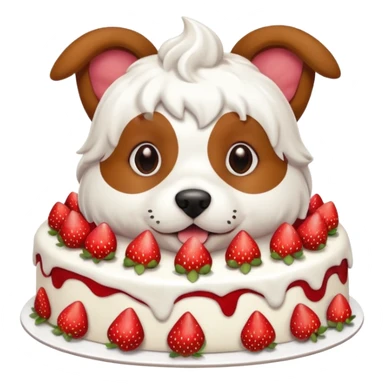 Un perrro comiendo pastel de fresa  sticker