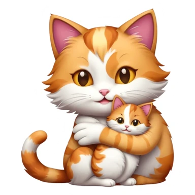happy mom cat hugging her happy kitten, playful pose, emoji style sticker