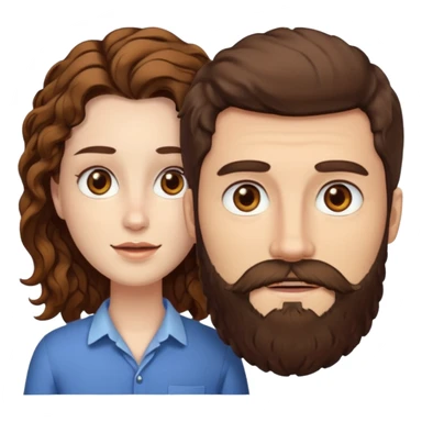 Criar Casal - Homem branco de cabelo liso e olhos marrom, com barba e mulher de pele branca cabelo cacheado marrom longo e olhos mel sticker