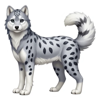 Realistic lanky natural feral beautiful pretty "Schnolf"-"TaniDaReal"-Husky-Snow-leopard-wolf-hybrid-fusion-animal-creature, full body, with whiskers, thick long fluffy puffy limp feline tail sticker