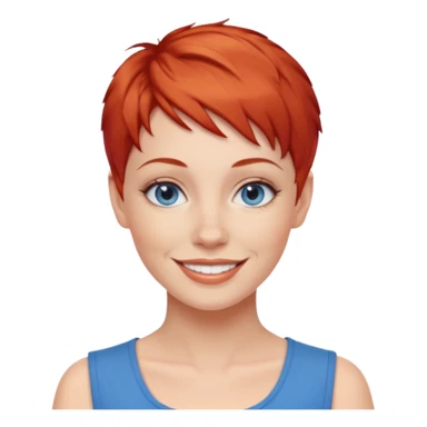 27 year old white woman, red hair, pixie cut, blue eyes sticker