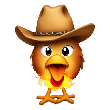chicken on fire with a cowboy hat sticker