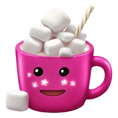 Hot coco with a hot pink sparkly mug and marshmallow  sticker