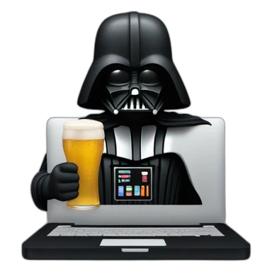 Dark vader holding a beer and a macbook sticker