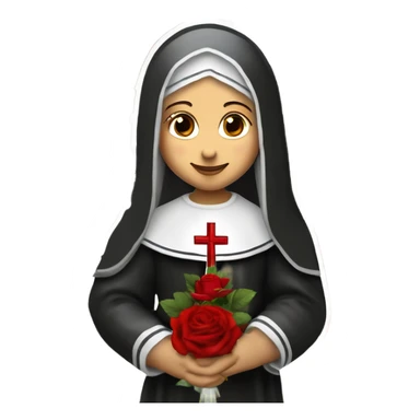 Sainte Therese de Lisieux avec petit sourire complice portant un bouquet de Roses rouges et un crucifix avec Jésus vrai visage de Sainte Thérèse de Lisieux française vue de 3/4 sticker