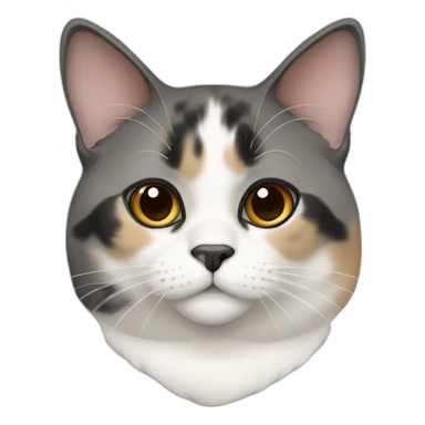 senior fat diluted calico cat, white chin, black nose, grey ears, grey and white sticker