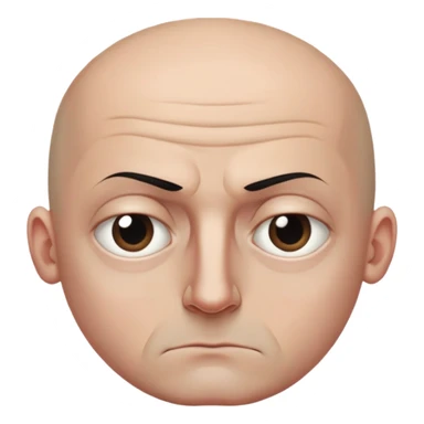 Steven Miller, bald, intense scowl, very narrow rectangular head, bottom lip sticking out, eyelids nearly shut and drooping on the outer sides, extremely dark areas around eyes sticker