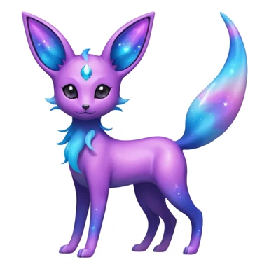 Shiny Iridescent Nebulae Espeon-Umbreon-Sylveon-Dragonair-Fakémon-hybrid-creature (full body)  with a galaxy-dust-flowing-gradient-tail sticker