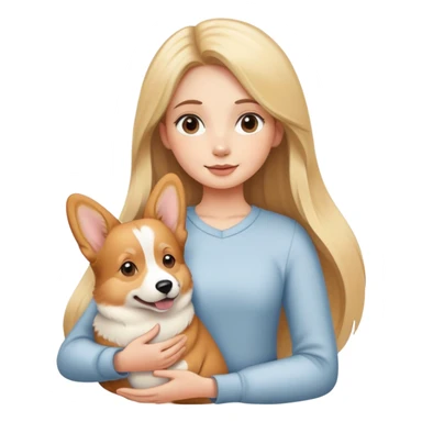 girl with long striaght blond hair hold a corgi sticker