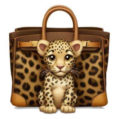 Leopard cub sitting in a Birkin bag sticker