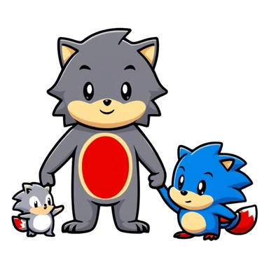 Sonic the blue hedgehog, Shadow the black and red hedgehog, and baby Silver the white hedgehog holding hands together in a line sticker