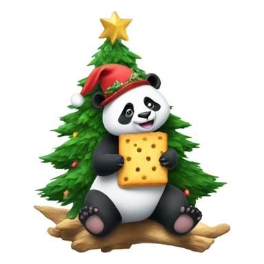 Panda wearing cowboy boots with a Christmas hat on, while sitting in a Christmas tree, holding a cracker, under the sea sticker