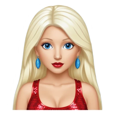 Christina Aguilera with long platinum blonde hair, blue eyes, sequin red crop top sticker