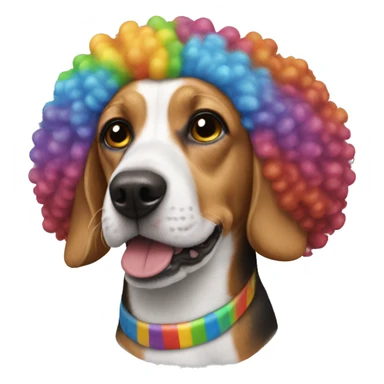 Beagle with a curly Afro rainbow clown wig sticker