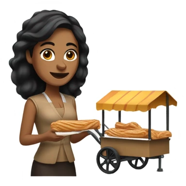 Tan black hair lady with a cart selling churros sticker