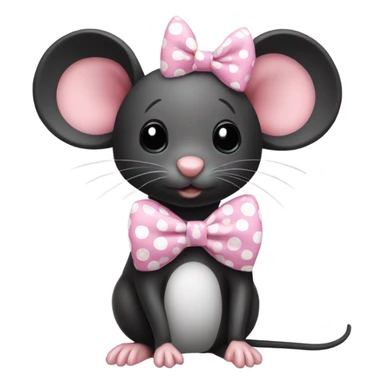 Black mouse with a pink bow with white polkadots on the bow sticker