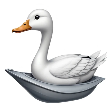 A naval vessel with a flight deck and a long-necked white goose head extending from the bow sticker