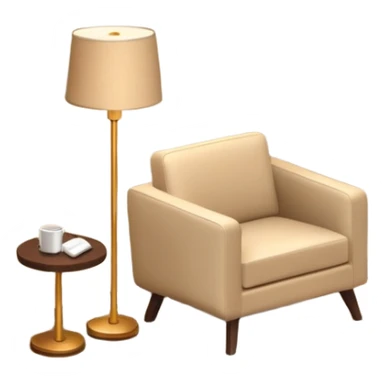 Isometric 3D corner of hotel room with modern floor lamp and modern beige armchair sticker
