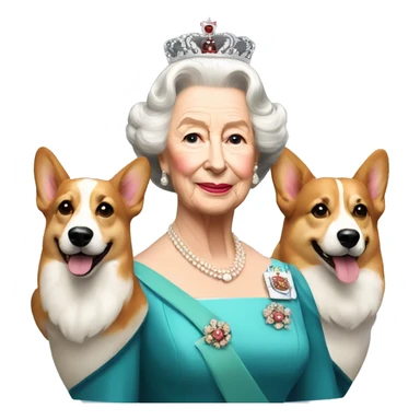 Queen Elizabeth and three Corgis  sticker