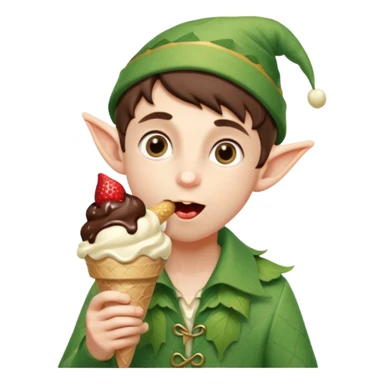 
A young elf boy in leafy clothes licking a triple-scoop ice cream with wide eyes.


A playful forest elf sitting on a log, balancing a huge ice cream tower in one hand.




 sticker