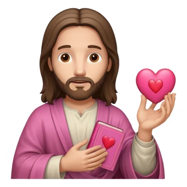 Jesus with a pink bible and a heart sticker