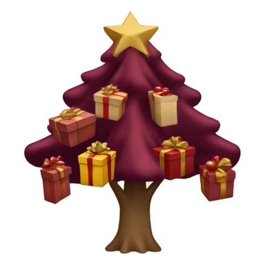 burgundy Christmas gifts under a beige tree sticker