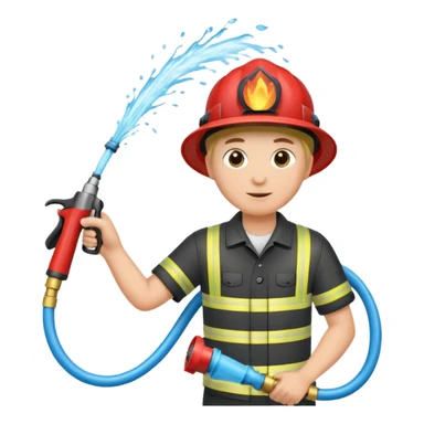 A hand holding a water hose and extinguishing the fire sticker