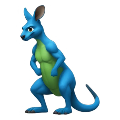 Blue coloured kangaroo with hulk like muscles flexing sticker