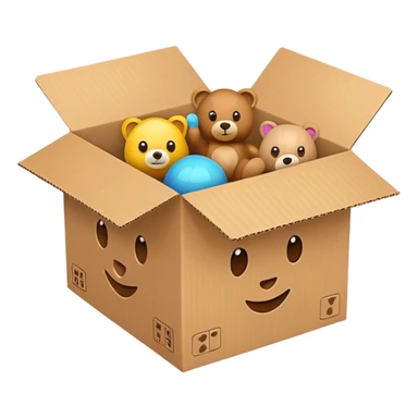cardboard box with toys sticker