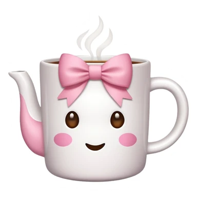 A white mug with a pink bow that contains tea sticker