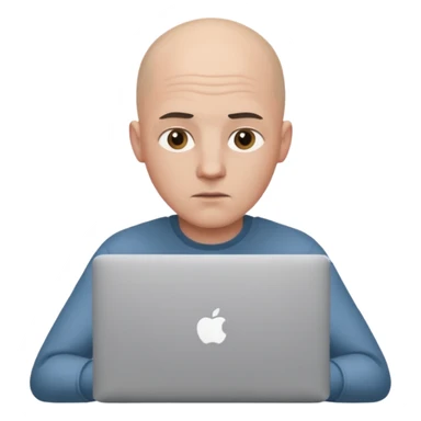 bald yong guy with macbook sticker