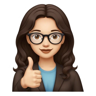 chica con el cabello marrón oscuro semi ondulado y lentes delgados haciendo un like  sticker