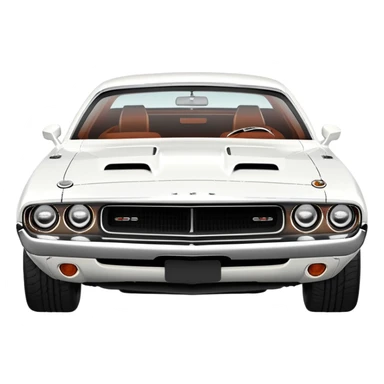 Classic white 1971 Dodge Challenger, perfect 30-degree angle view, highly detailed front grille and headlights, clean all-white exterior, authentic muscle car lines, iOS emoji style sticker