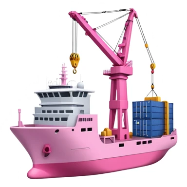 ship at dock with port crane, all pink shades, compact and clear, glossy, soft edges, subtle depth, Apple iOS emoji style sticker