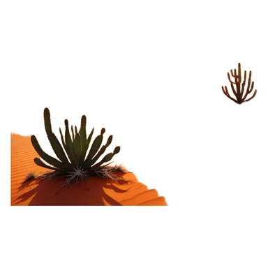 Cinematic Realistic Desert Emoji, Expansive and arid, with vast stretches of golden sand dunes and scattered cacti, the sun casting a warm, almost orange glow over the dry, cracked earth. The horizon blurs into a heat shimmer, while the occasional desert flower adds a splash of color to the barren landscape. Soft glowing outline, capturing the essence of the harsh yet stunning beauty of the desert, calm and quiet, filled with silence and mystery. sticker