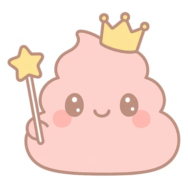 poop princess, kawaii style, blushing cheeks, holding a magic wand sticker