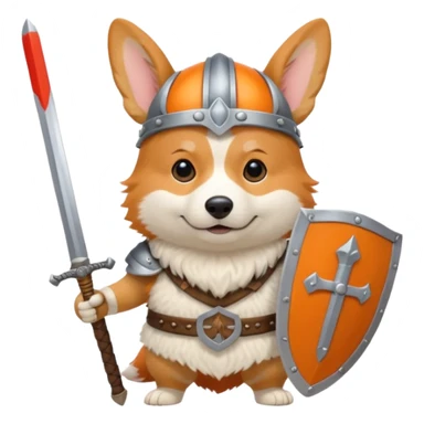 corgi with viking helmet and sword behind sticker