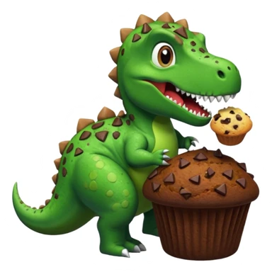 Dinosaur eating a muffin sticker