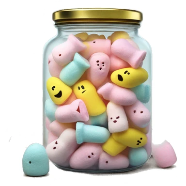 Realistic easter candy Peeps marshmallows in a glass jar with a gold screw on lid on the top. sticker
