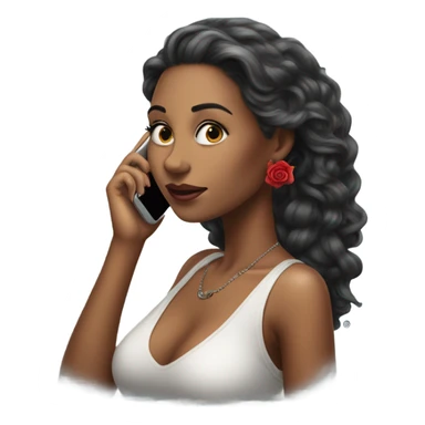 Hyper Realistic beautiful woman model with a small rose tattoo talking on a phone  sticker