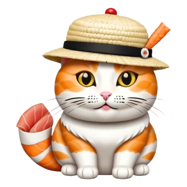 cat wearing a hat made out of sushi sticker